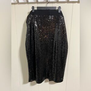 Torrid midi black sequin stretch skirt plus size 2 2x 18/20 back slit goth glam